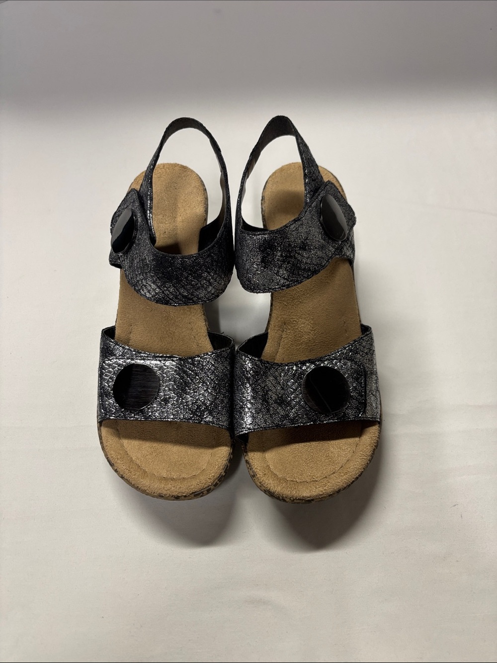 Rieker Black/Silver Metallic Slingback Sandals